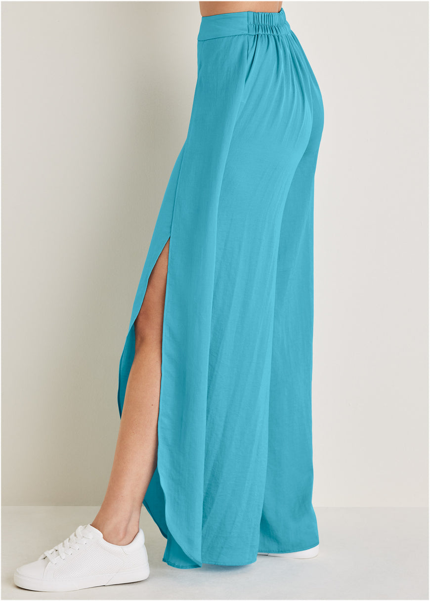 Tulip Hem Wide Leg Pants  - Blue