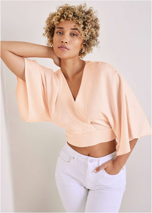 Kimono sleeve faux wrap top - Blush - thumbnail-6