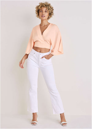 Kimono sleeve faux wrap top - Blush - thumbnail-3