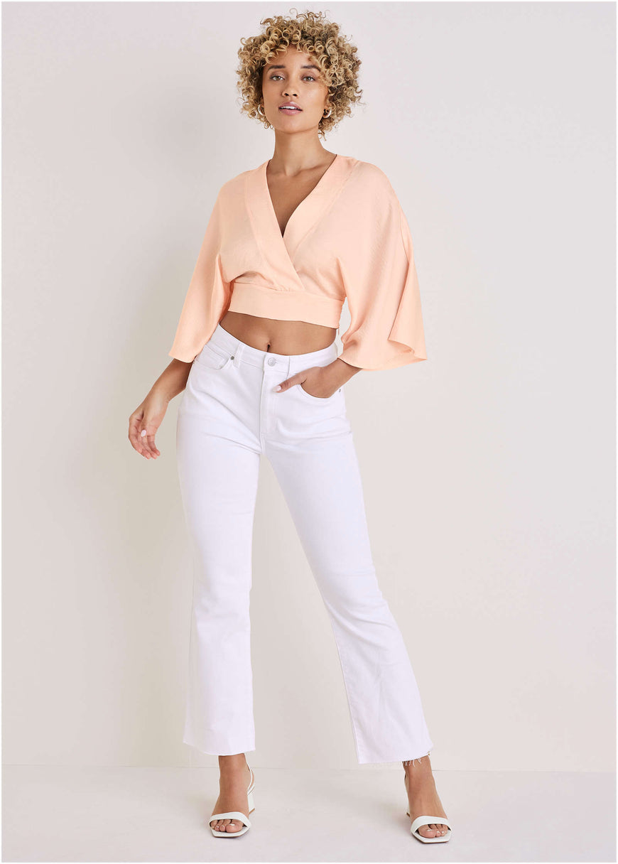 Kimono Sleeve Faux Wrap Top - Blush