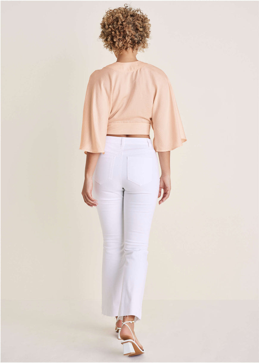 Kimono Sleeve Faux Wrap Top - Blush