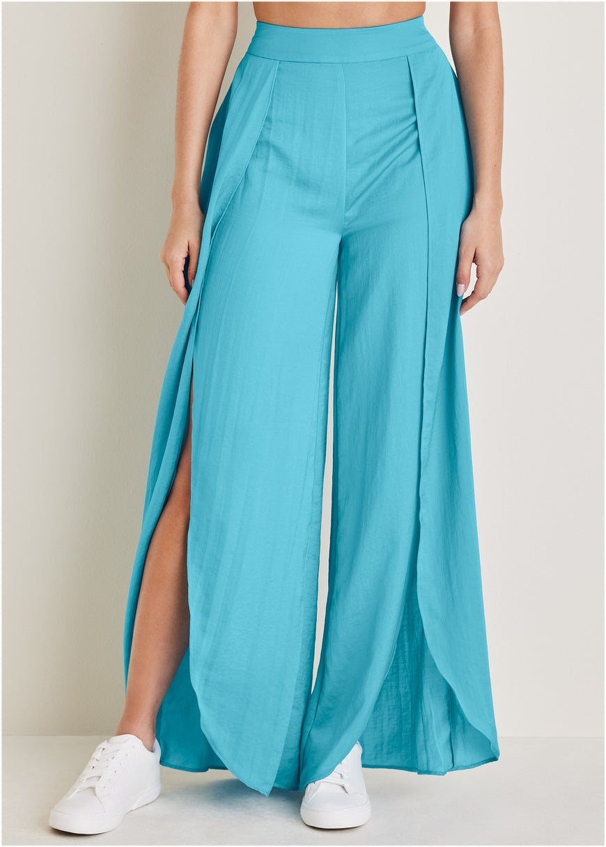 Tulip Hem Wide Leg Pants  - Blue