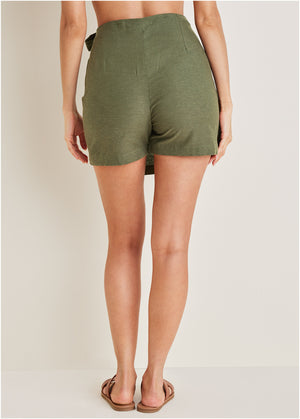 Wrap Linen Skort - Olive - thumbnail-3