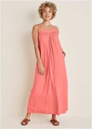 V-Neck maxi dress - Coral - thumbnail-1