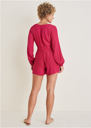 Swiss Dot Tie-Front Romper - Red - thumbnail-2