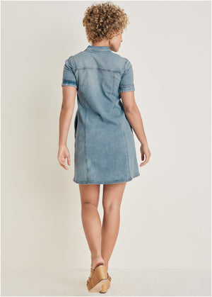 Denim mini dress - Light Wash - thumbnail-2