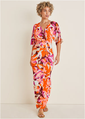 Drape Sleeve Maxi Dress - Desert Floral - thumbnail-1