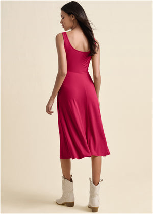 Midi Dress With Pockets - Red - thumbnail-2