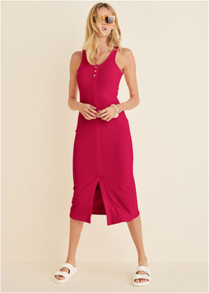 Henley Midi Dress - Dark Pink - thumbnail-5