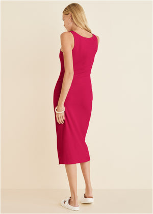 Henley Midi Dress - Dark Pink - thumbnail-2