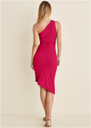 One Shoulder Dress - Dark Pink - thumbnail-2