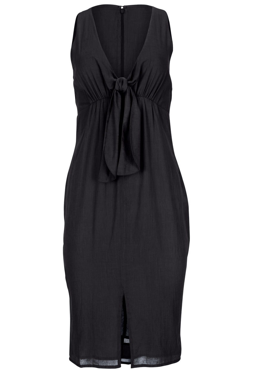 Robe midi nouée sur le devant - Noir