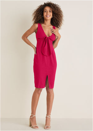 Tie front midi dress - Barberry - thumbnail-1