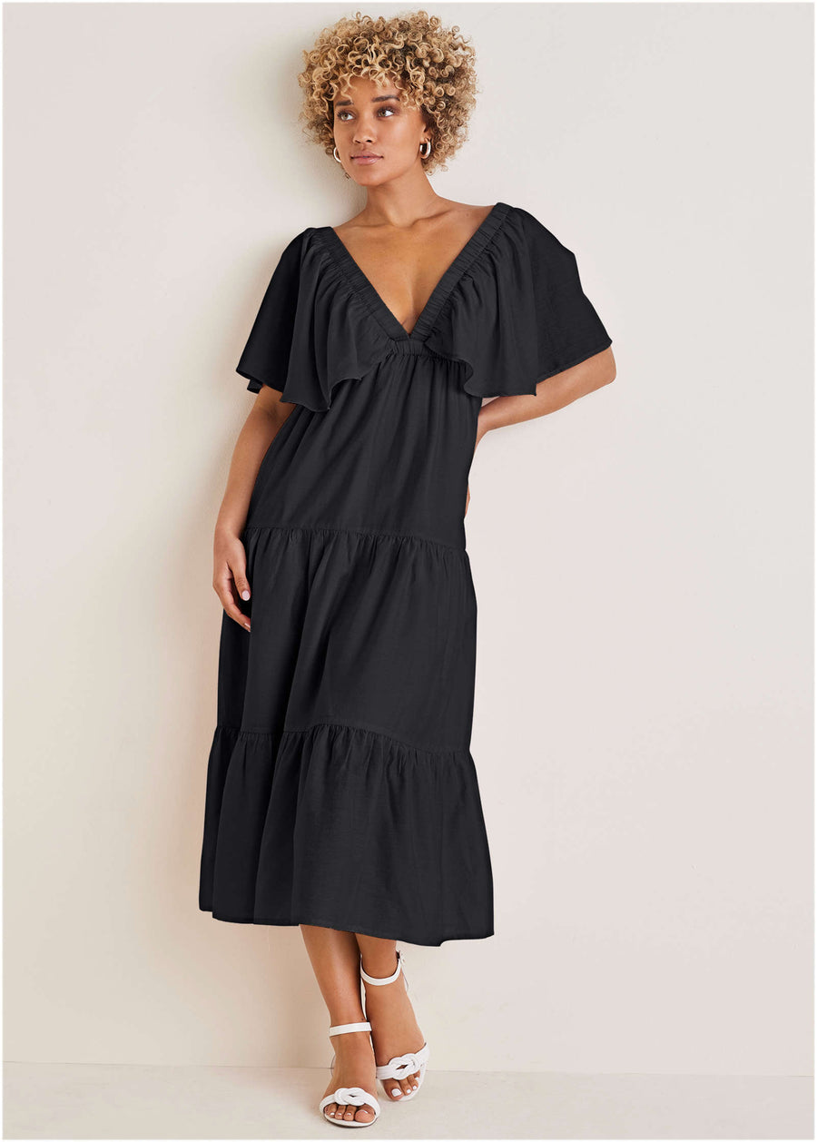 Robe midi froissée - Noir