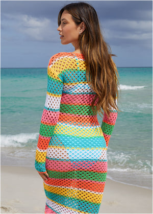 Robe longue rayée au crochet - Colorful Multi - thumbnail-2