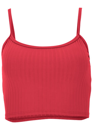 Superrib Swim Crop Top - Red - thumbnail-4