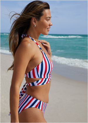 Laguna wrap bikini top - Americana Stripe Large - thumbnail-3