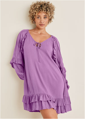 Ruffle Mini Dress - Purple - thumbnail-1