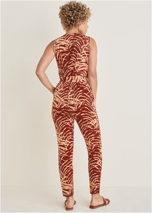 Wrap Tie Jumpsuit - Mystic Palm - thumbnail-2