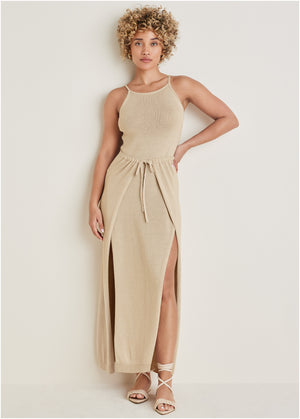 High Slit Sweater Maxi - Sand - thumbnail-1