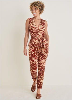 Wrap tie jumpsuit - Mystic Palm - thumbnail-1