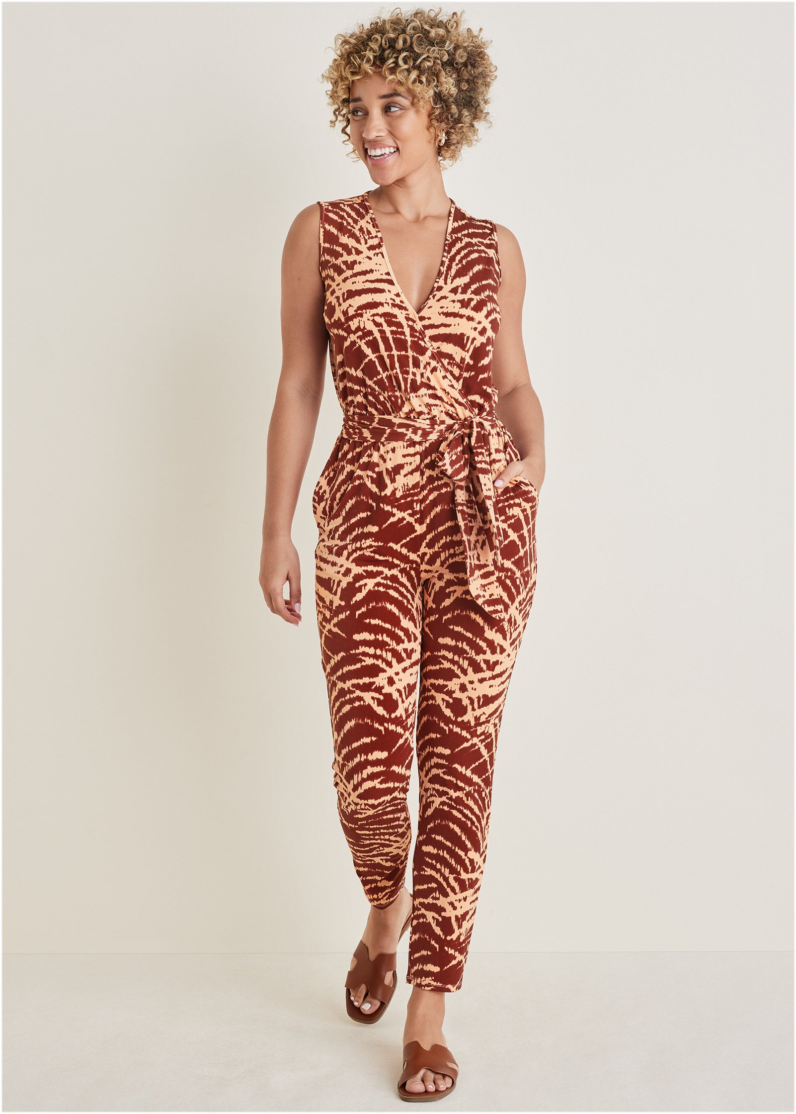 Wrap tie jumpsuit - Mystic Palm