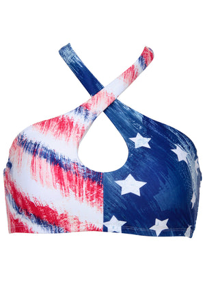 Cross Halter Bikini Top - Boardwalk Flag Small - thumbnail-3