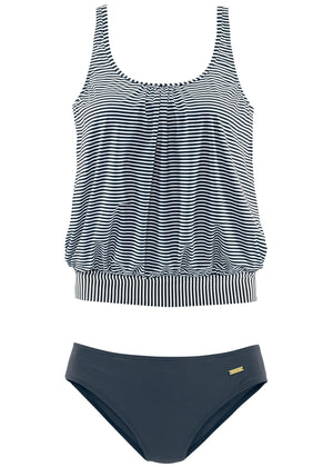 Blouson tankini set - Navy Stripe - thumbnail-2