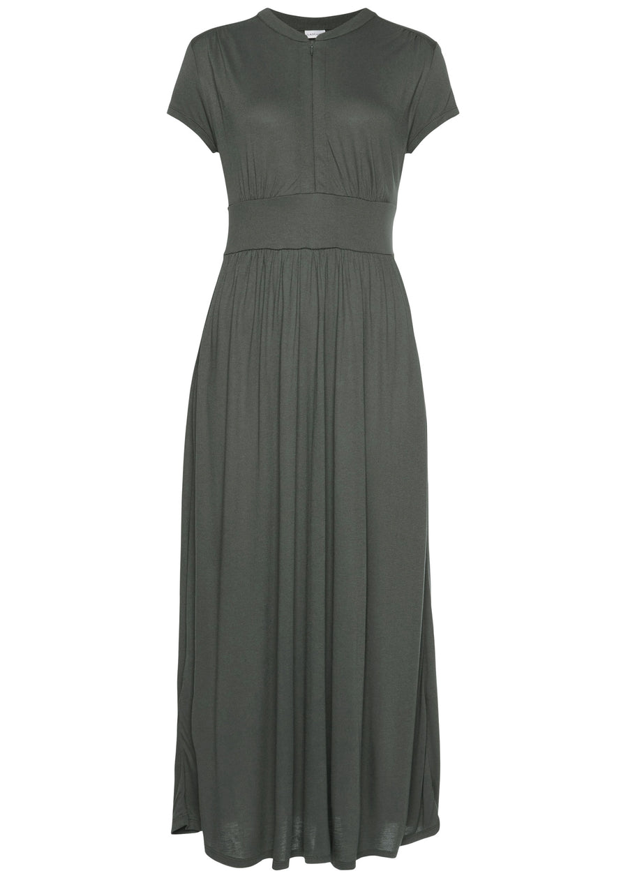 Zipper Front Midi Dress - Dark Green