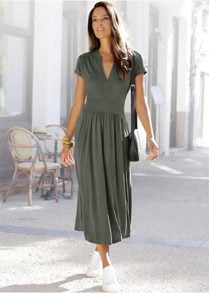 Zipper front midi dress - Dark Green - thumbnail-1