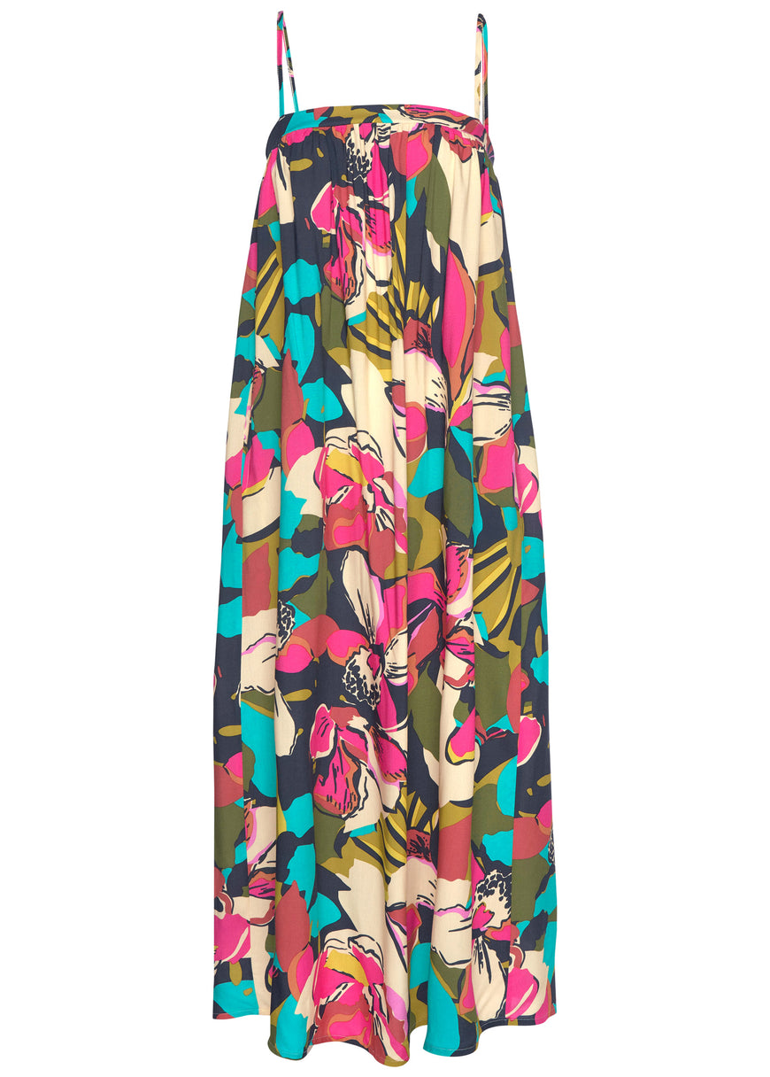 Empire Waist Midi Dress - Pink Multi