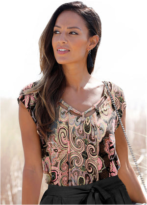 Scoop cut-out top - Pink & Brown Multi - thumbnail-1