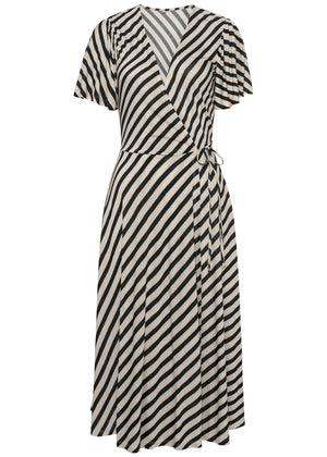 Faux wrap midi dress - Black & White - thumbnail-2