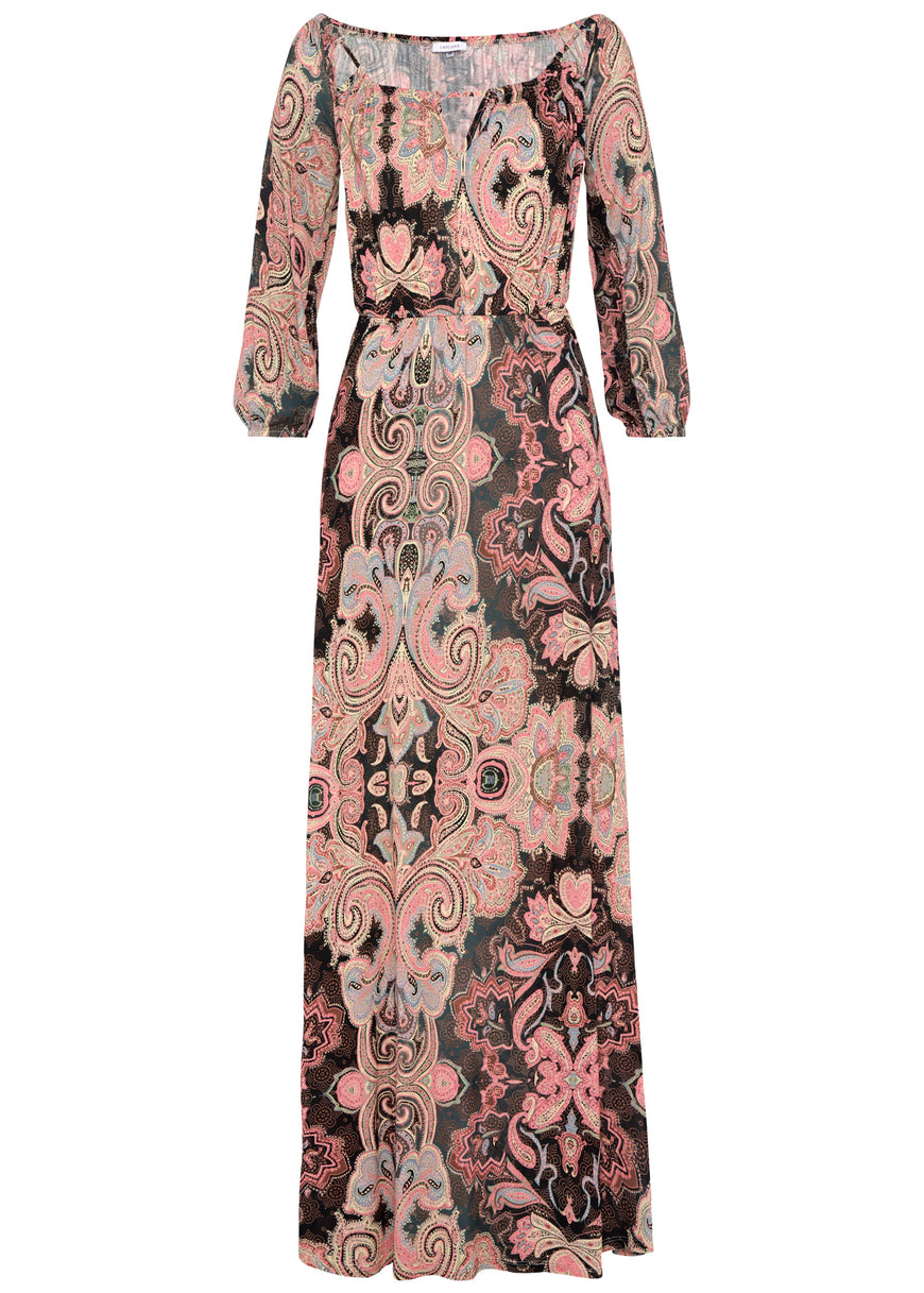 Paisley Cutout Maxi Dress - Pink & Brown Multi