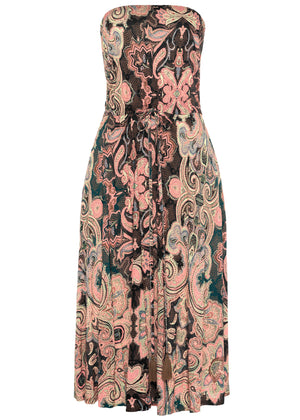 Strapless Midi Dress - Pink & Brown Multi - thumbnail-2