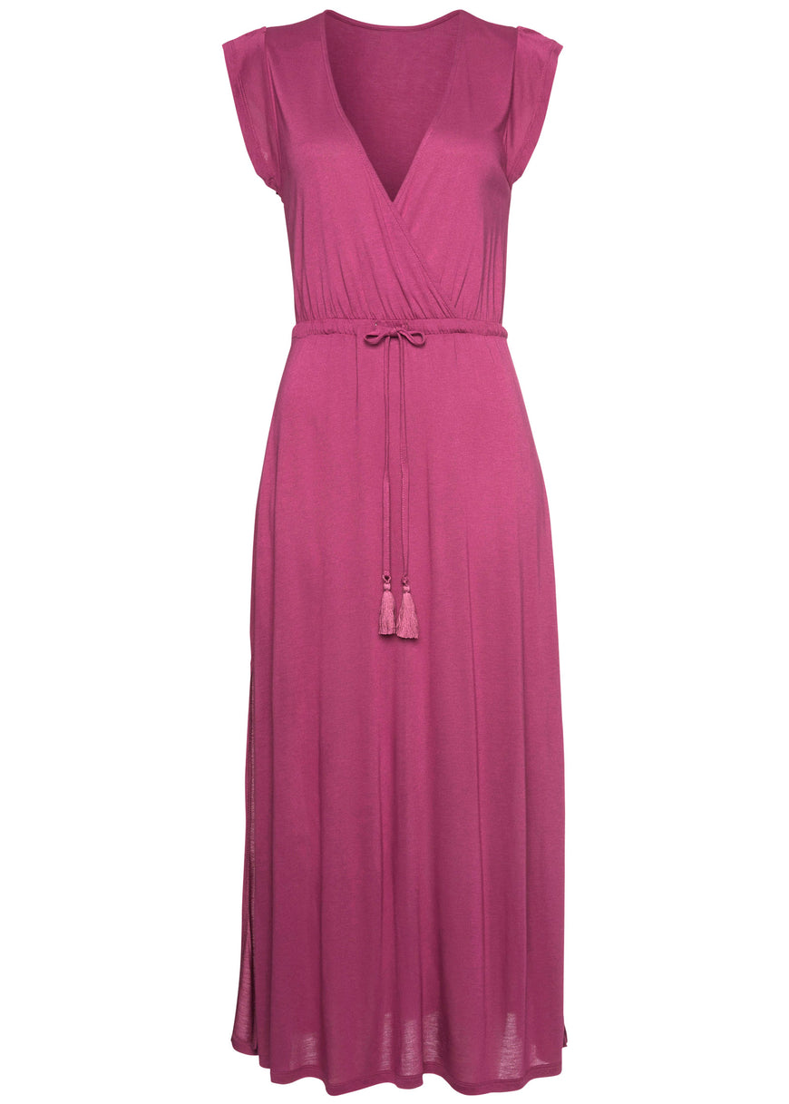 Tassel faux-wrap maxi dress - Mauve