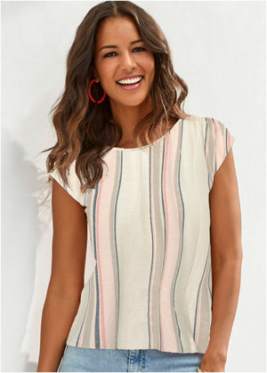 Boatneck Striped Top - White Multi - thumbnail-1