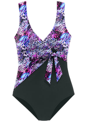 Tie-Front One Piece - Violet Mixed Animal - thumbnail-3