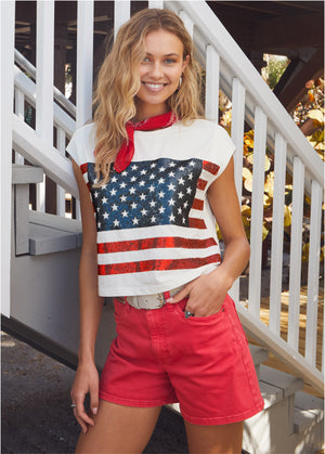 Stars And Stripes Sequin Top - Off White - thumbnail-1