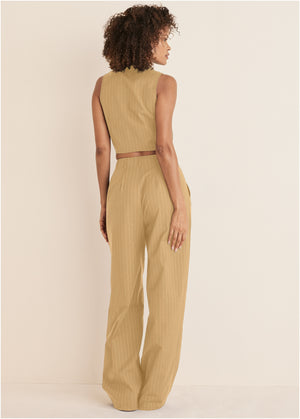 Sleeveless Cropped Suit Set - Camel - thumbnail-2