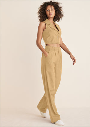 Sleeveless Cropped Suit Set - Camel - thumbnail-3