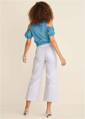 Cold Shoulder Top - Blue - thumbnail-2