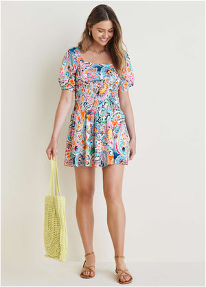 Cotton Voile Mini Dress - Fiesta Floral - thumbnail-3