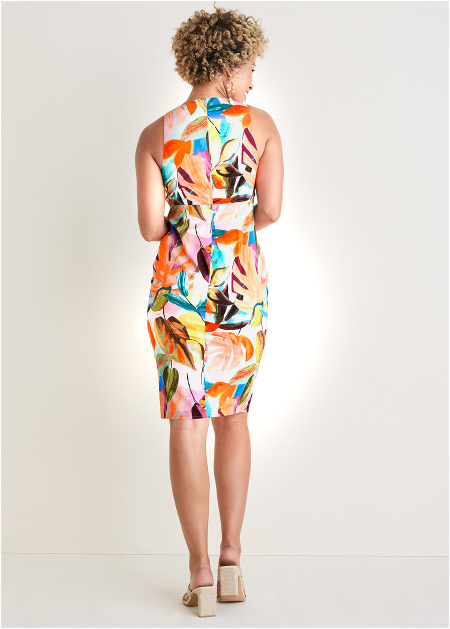 Robe midi nouée sur le devant - Vibrant Tropic