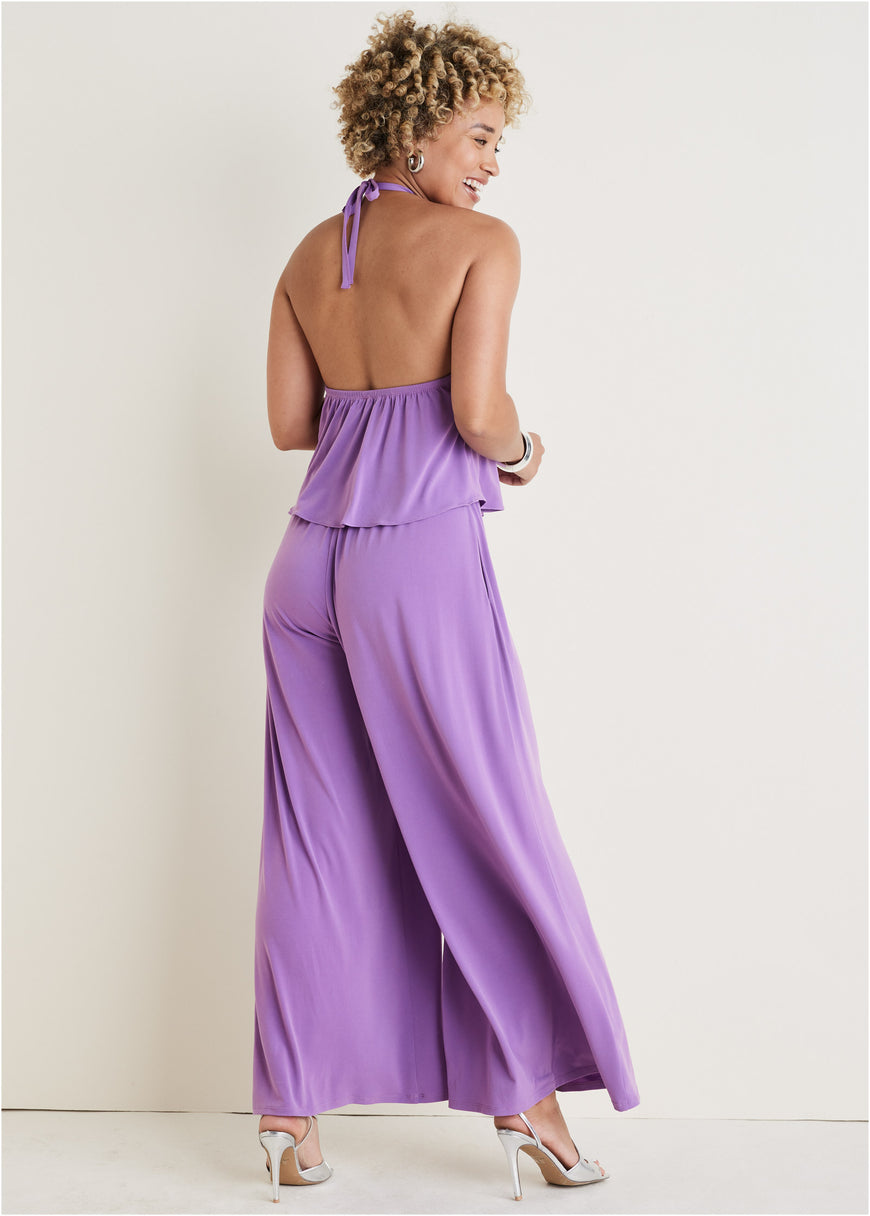 Venus Purple Cross Neck Jumpsuit On Sale