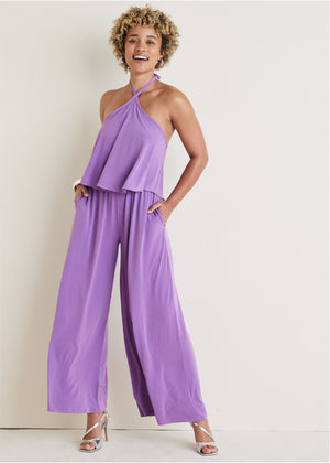 Cross Neck Jumpsuit - Purple - thumbnail-4