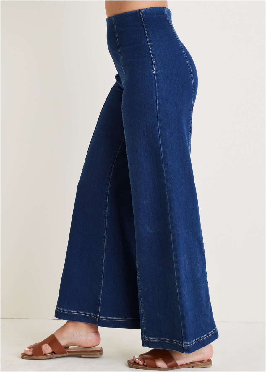 Pull On Wide Leg Jeans  - Dark Wash