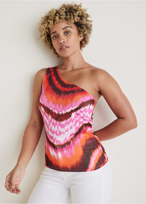 Printed One Shoulder Top - Desert Agate - thumbnail-1