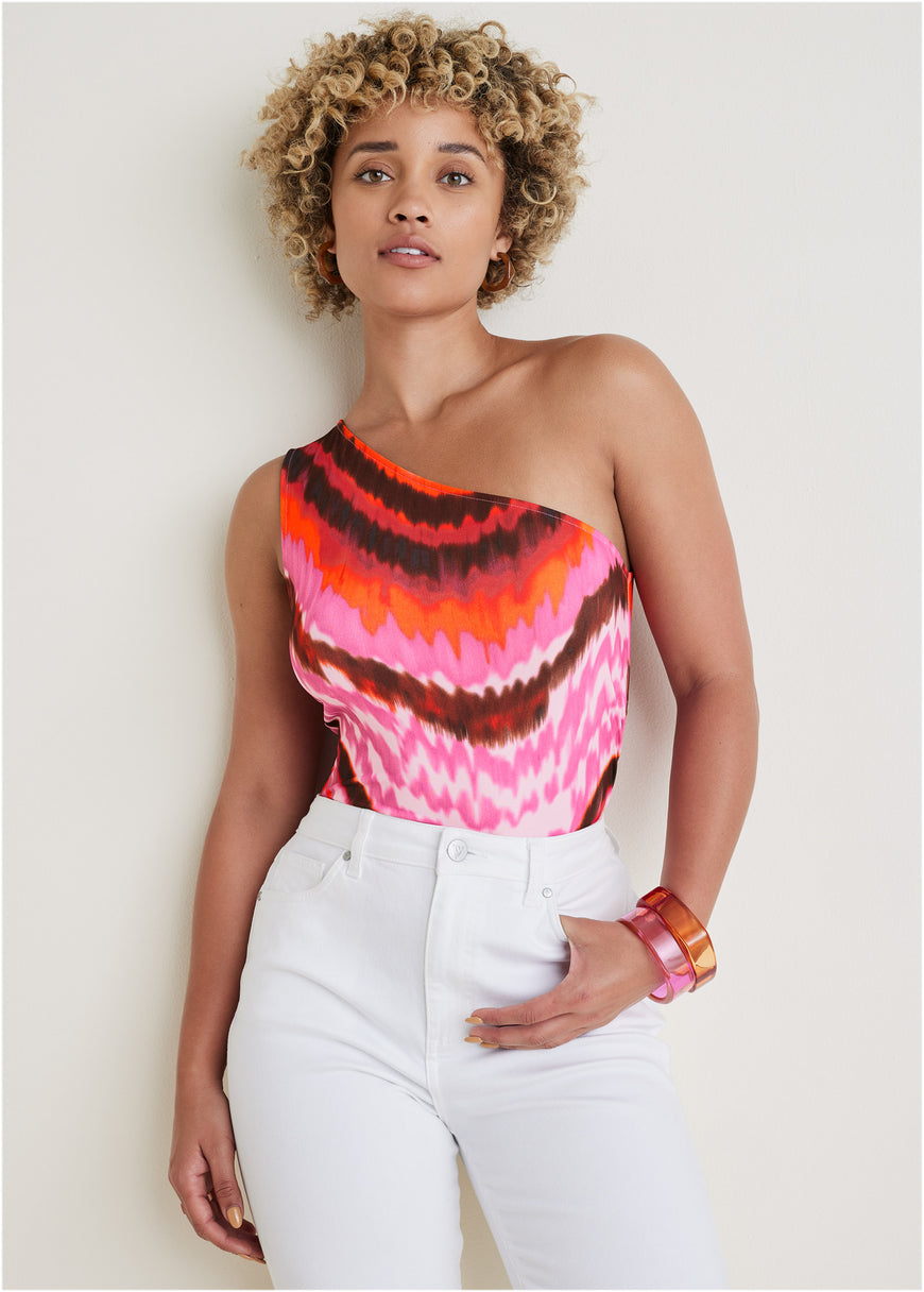 Printed One Shoulder Top - Desert Agate