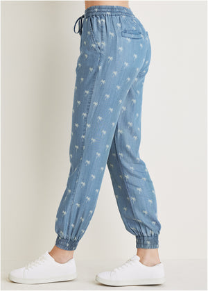 Printed chambray joggers - Light Wash - thumbnail-3